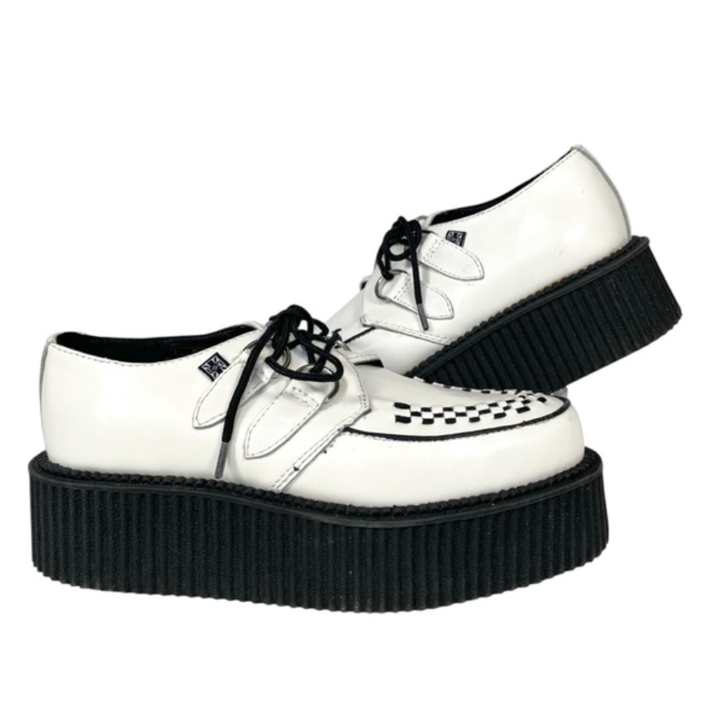 T.U.K. Mondo Creeper Platform Shoes Womens 7 White Black Leather Goth Punk